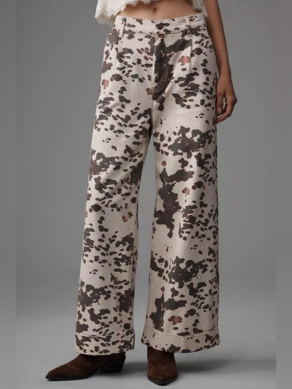 Anthropologie Pilcro Leon Cow Print Wide Leg Cuffed Jeans Size 29 NWT ($148)